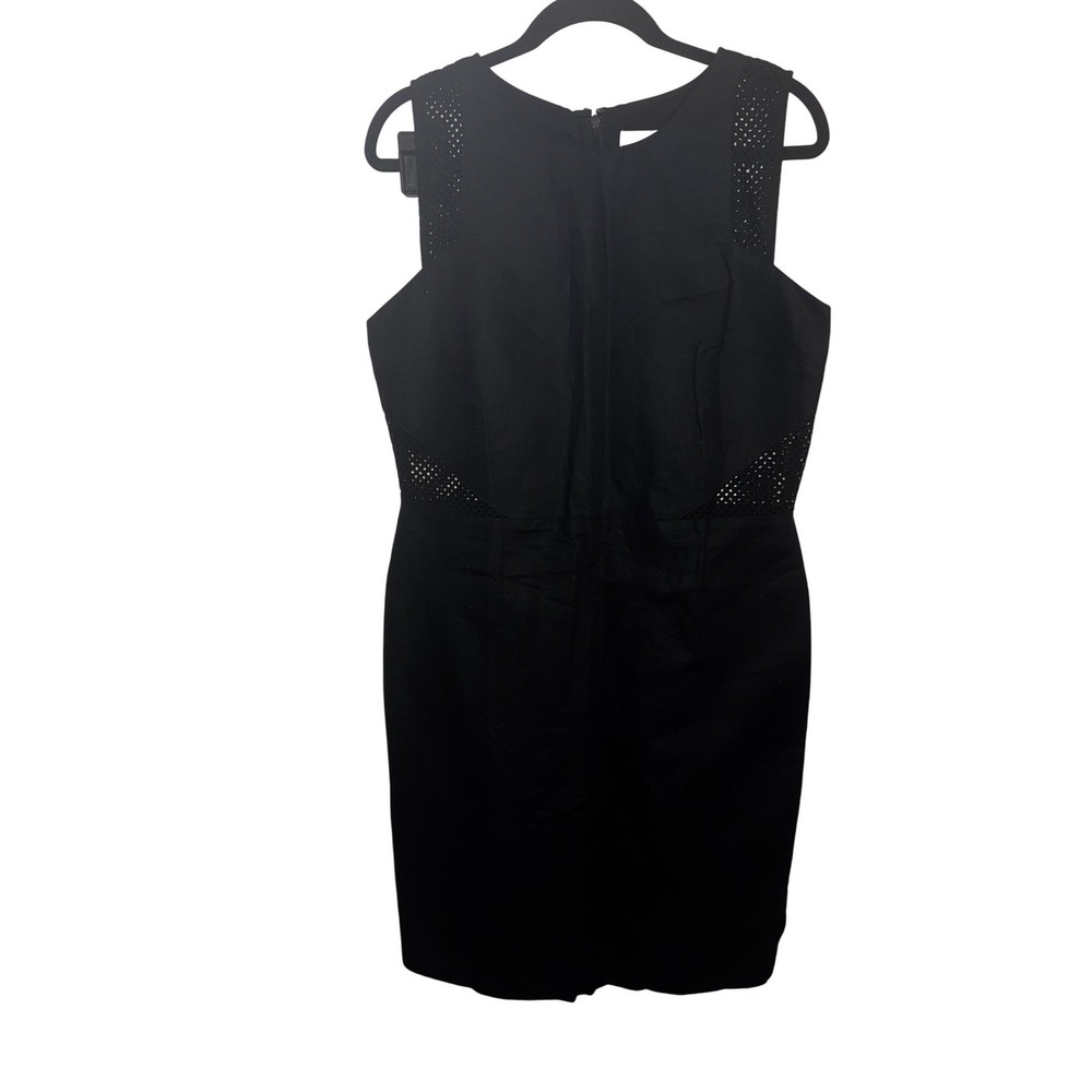 LOFT Black Linen Blend Sleeveless Eyelet Lace Sheath Dress NWT Size 10